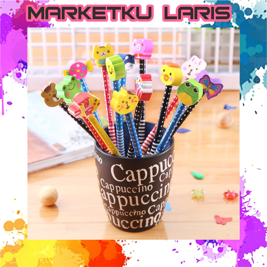 

MKL - Pensil Karakter Kartun Lucu Motif Garis Polkadot Pensil Karakter + Penghapus Pensil Lucu Ada Penghapus 3D Pensil Fancy Unik Pensil Warna-Warni Untuk Souvenir Alat Tulis Sekolah TK SD Cartoon Pencil With Eraser S060