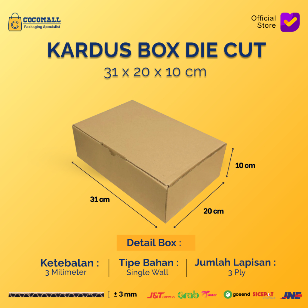 

Kardus Box Die Cut 31x20x10 CM Kotak Dus Packing Packaging Polos
