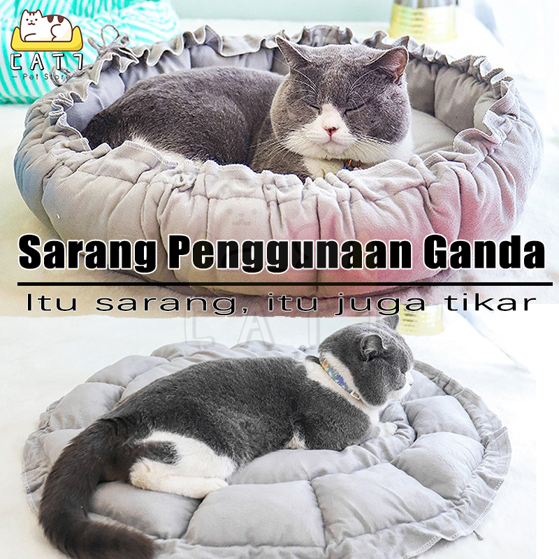 【Cat7】Tempat Tidur Kucing Anjing Pet Bed Sarang Kucing Penggunaan Ganda Drawstring Sarang Hewan Peliharaan Kasur/Rumah Kucing