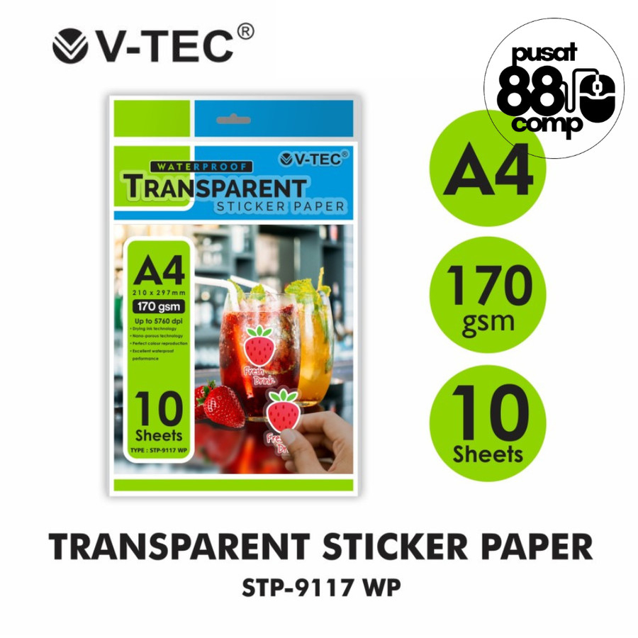 

V-Tec Transparan Sticker Photo Paper Waterproof A4 170 gsm (10 Sheet)