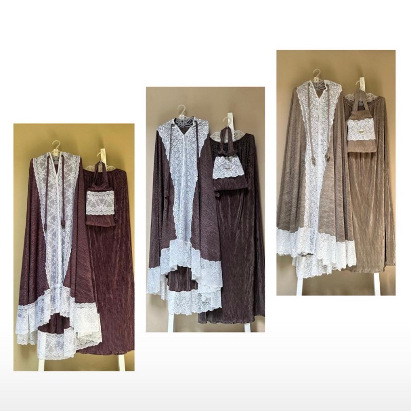 mukena plisket cantik renda premium import untuk tarawih fit to jumbo Muslim Mewah Nyaman  - Nabila 