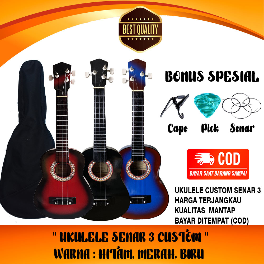 Ukulele akustik Senar 3 Bonus Lengkap