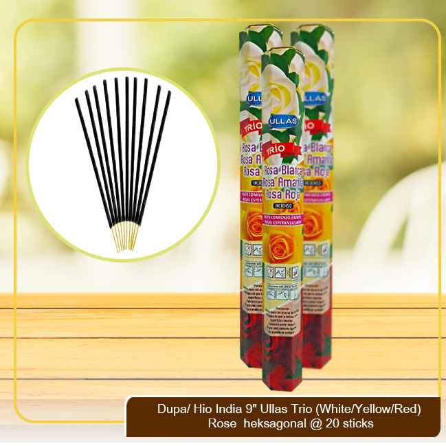 Dupa Hio India Wangi Rose (White, Red, Yellow) Ullas Hexagon 9" @20 sticks
