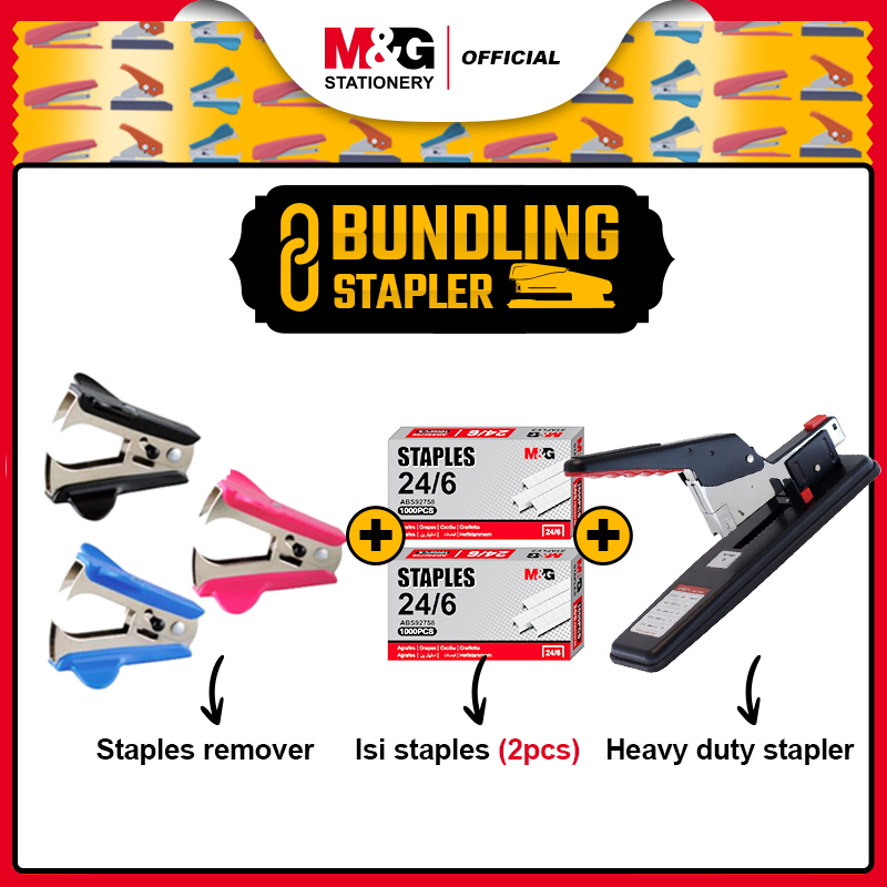 

BUNDLE M & G Staples Remover / Pencabut Staples / Pembuka Staples / Pelepas Isi Staples 24/6 + Isi Staples / Isi Hekter / Isi Jepretan / Isi Stapler Ukuran 24/6 (2pcs) + High-quality heavy duty stapler 100 sheets Quick Front-loading Stapler