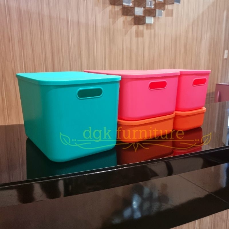 Kotak Tempat Keranjang Organizer Storage Box Bin Penyimpanan Bertutup Dengan Tutup Makeup Skincare Kosmetik Sepatu Makanan Buah Sayur Perlengkapan Baju Anak Bayi Baby Serbaguna Serba guna Plastik