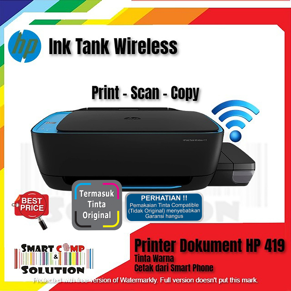 Printer Ink Tank Wireless HP 419 Print Scan Copy Infus Warna A4 AIO