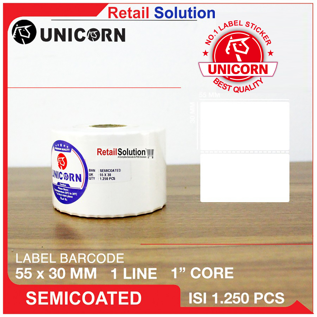 Stiker Label Barcode Semicoat 55x30 mm / 55x30mm / 55 x 30 mm isi 1250