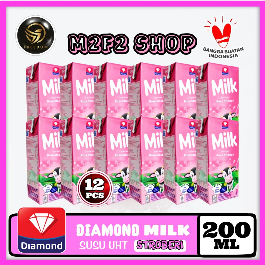 

DIAMOND MIlk Susu Kotak UHT Strawberry | Rasa Stroberi - 200 ml (Kemasan 12 Pcs)