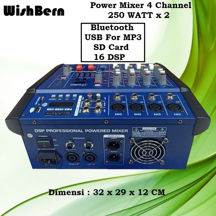Power Mixer Karaoke 4 Channel Wishbern PMX-402D MP3 Bluetooth