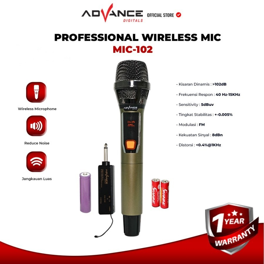 	 Advance MIC-102 Mic Profesional Wireless Microphone Garansi Resmi	