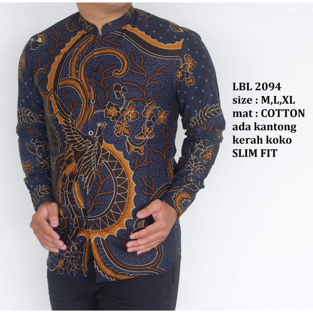 BatikBule Kemeja Batik Slimfit Panjang Motif Casual Warna Hitam &amp; Navy LBL 2093 &amp; 2094