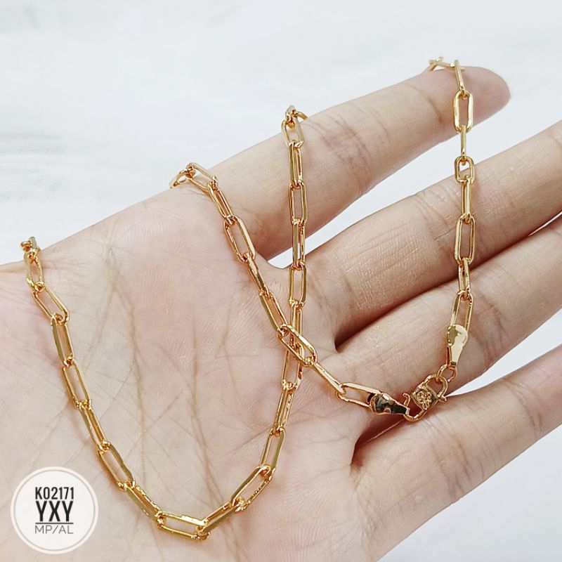 Kalung yaxiya paper clip polos 45 cm gold K02171