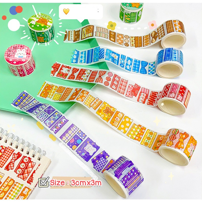 WASHITAPE MASKING TAPE BEAR AND RABBIT SERIES SELOTIP KERTAS LUCU KAWAII CUTE TEMA BERUANG KELINCI KARTUN CERITA DONGENG UNTUK SCRAPING BOOK SCRAPBOOK AESTHETIC JOURNAL JOURNALING @banyak