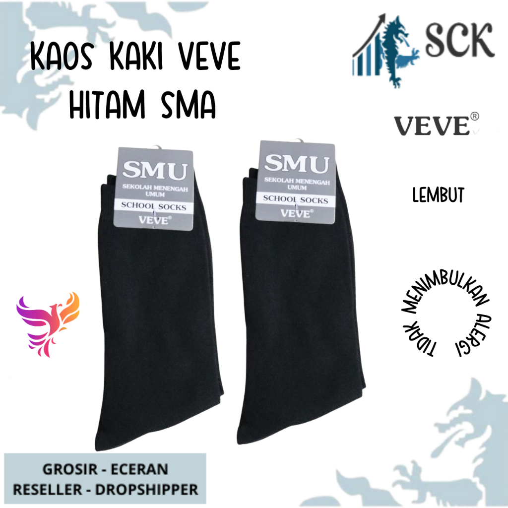 Kaos Kaki Sekolah Panjang VEVE COMP SPD HITAM (SMA) UKURAN 34 cm / Kaus Kaki Sekolah Anak VEVE