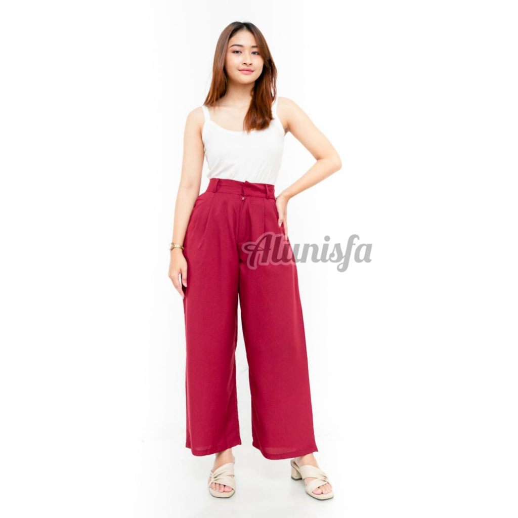 Zada Crinkle Cullote Highwaist Wanita Celana Kulot Crinkle Airflow Premium Polos Resleting