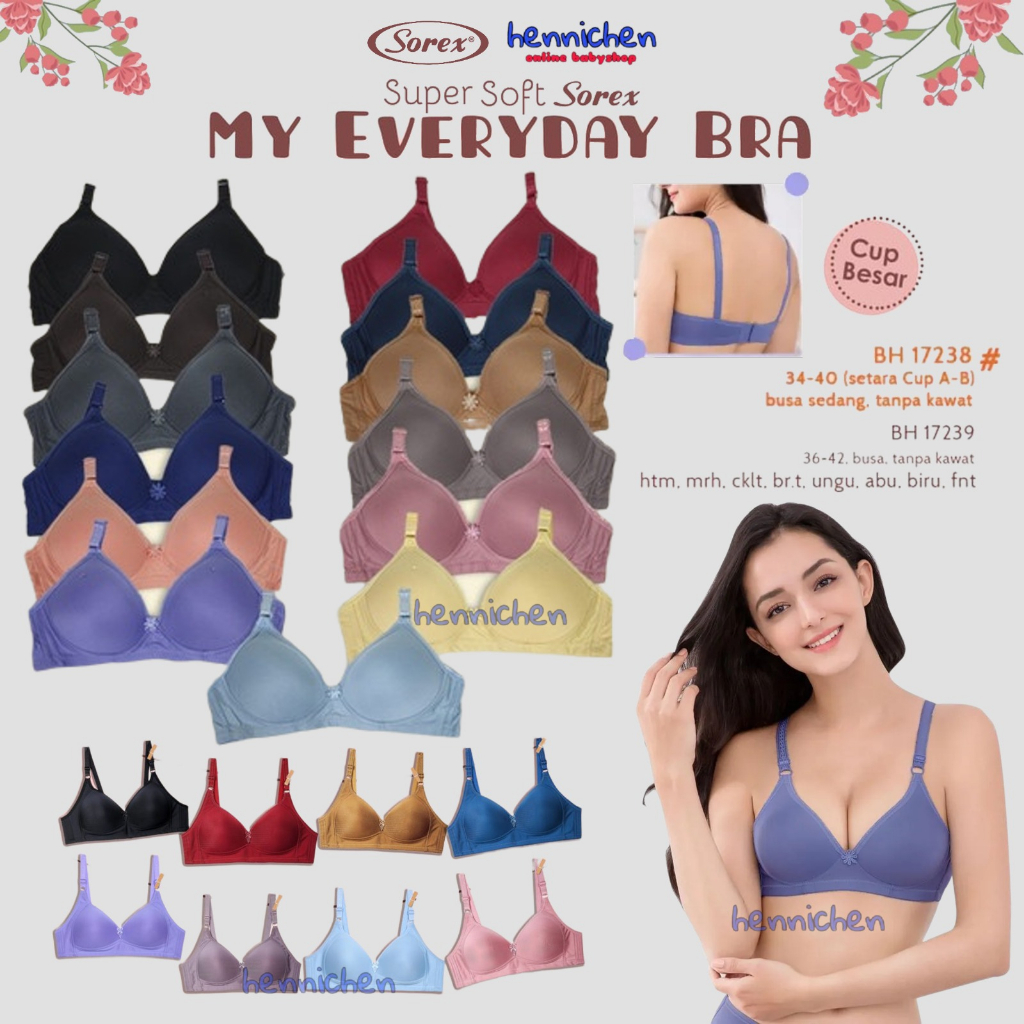 [ PILIH WARNA ] Sorex Bra Tanpa Kawat Super Soft Busa Sedang Setara Cup B BH Harian Simple Polos 17238 / Sorex Bra Tanpa Kawat Super Soft Cup Besar Kait 3 Busa Sedang Basic Harian Nyaman BH 17239