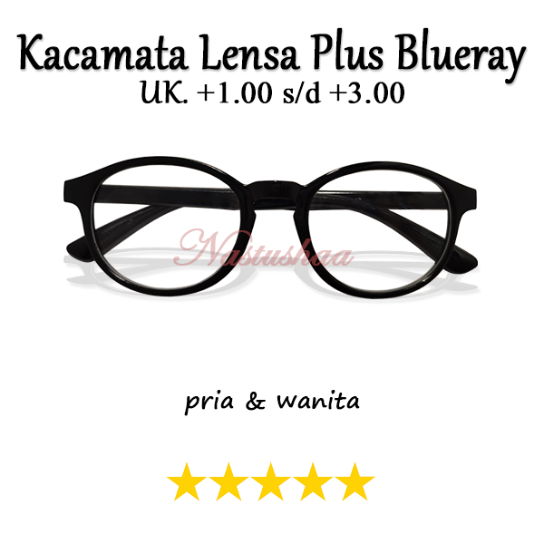 Kacamata Hitam Oval Full Plus (+) Tersedia Ukuran +1.00 s/d +3.00 Lensa Anti Blueray Untuk Pria Dan Wanita (Unisex) Bahan Frame Plastik FREE CASE