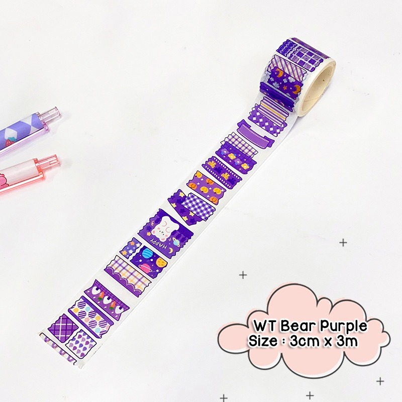 WASHITAPE MASKING TAPE BEAR AND RABBIT SERIES SELOTIP KERTAS LUCU KAWAII CUTE TEMA BERUANG KELINCI KARTUN CERITA DONGENG UNTUK SCRAPING BOOK SCRAPBOOK AESTHETIC JOURNAL JOURNALING @banyak