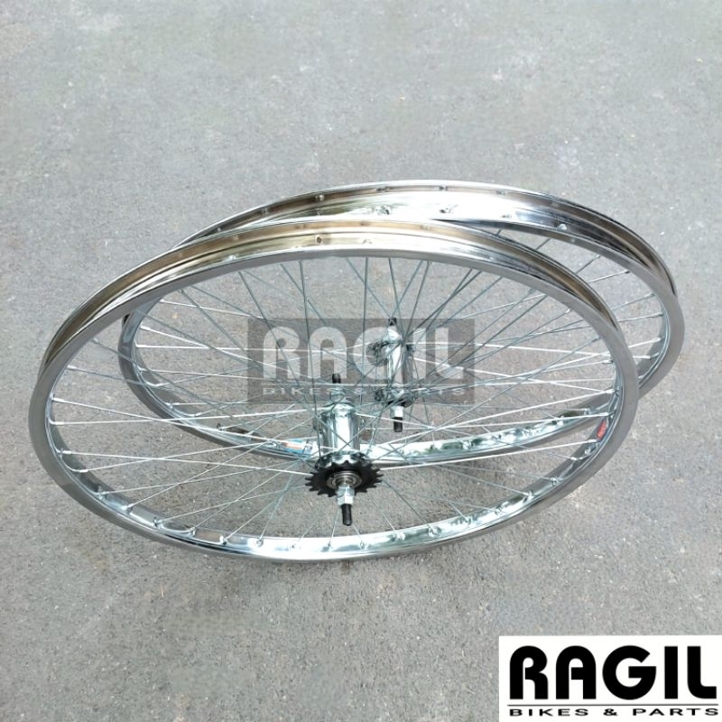 WHEELSET SEPEDA 26 INCH ARAYA REM TORPEDO BESI CHROME KROM VELG RIM RIMS HUB LUBANG 36 HOLE 36H MTB 
