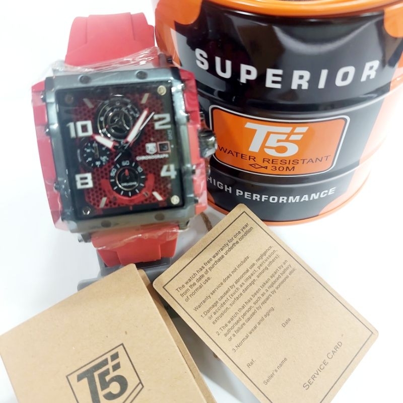 Jam tangan T5 chrono aktiv tali rubber variasi warna pria H 3886 G chronograph original garansi 6 bu