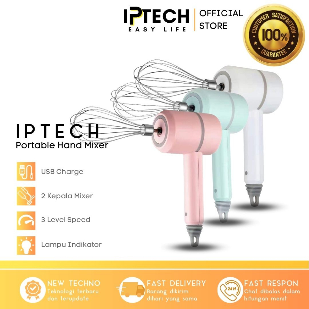 IPTECH WIRELESS HAND MIXER 3 Speed dan 2 Kepala Mixer Dengan USB Charger l Pengocok Telur l Pengocok Kue IPC03X