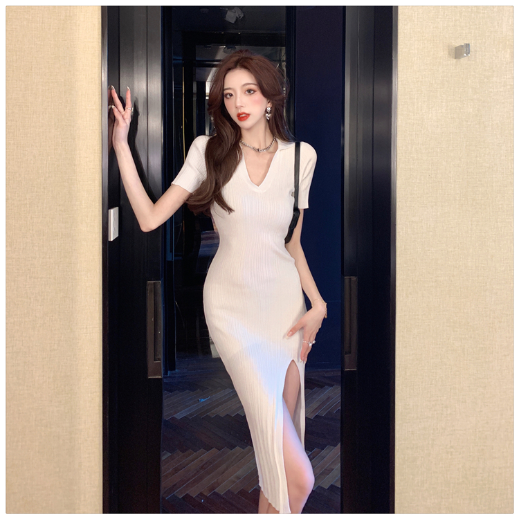 【Elegant】 Midi Party  Long Sleeve V-Neck Dresses  7547