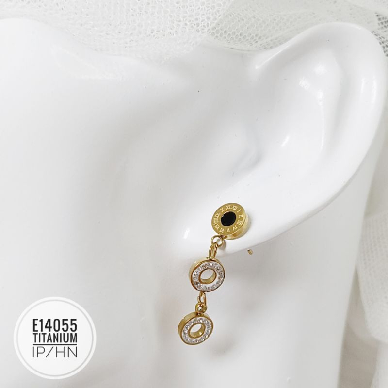 Anting titanium stud jurai romawi permata gold E14055