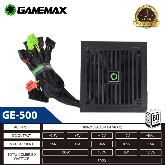 Power Supply Gamemax GE-500 80Plus Value Gaming - PSU 500Watt