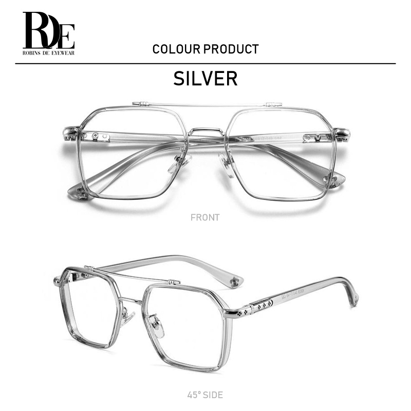 Robins Kacamata Anti Radiasi Komputer Frame Kacamata Tony Stark Iron Man Fashion Pria Wanita Bisa Minus Photocromic Bluecromic K0039-Silver