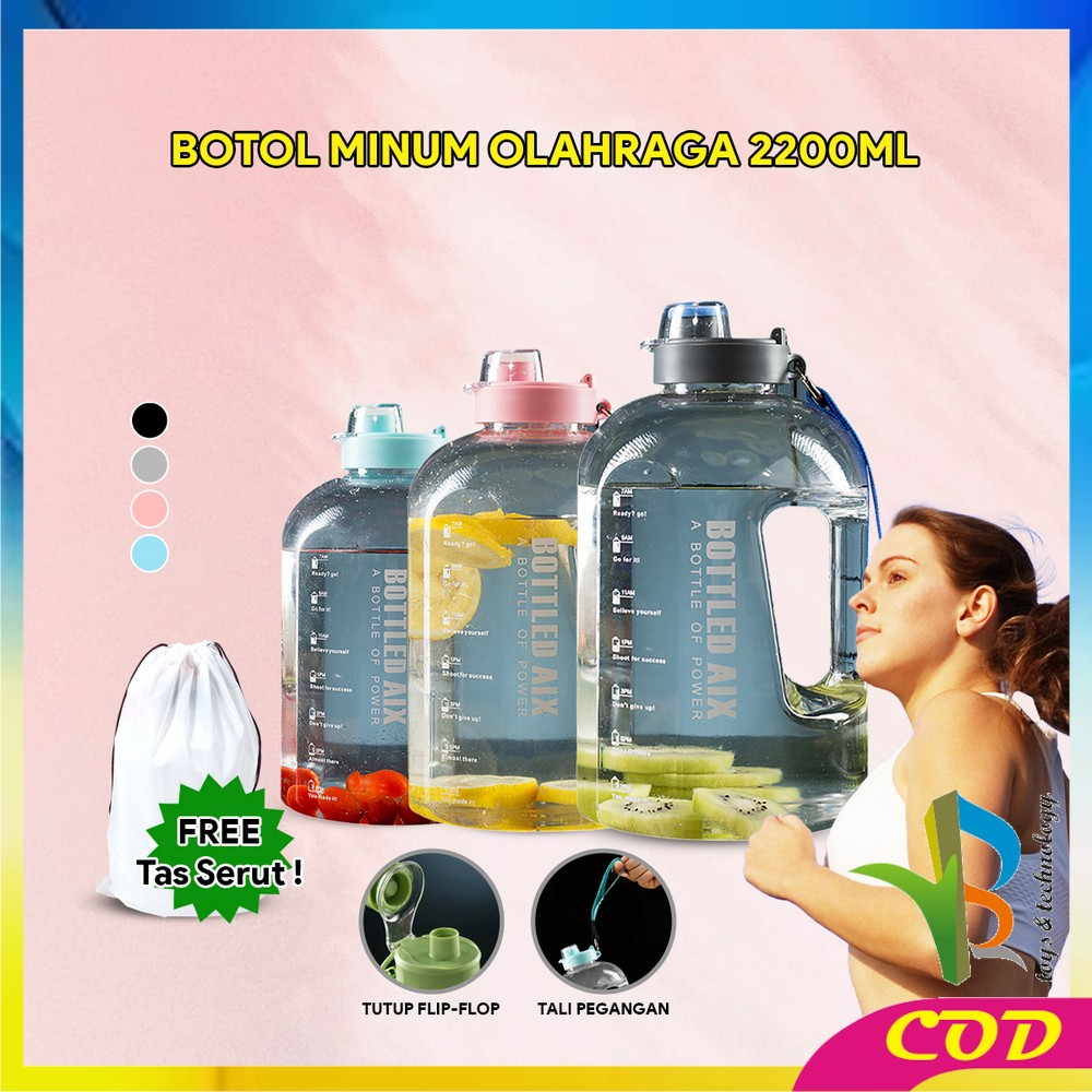 RB-C470 Botol Minum Transparan 2200ML Tumblr Botol Gym Bottle / Tempat Botol Minum Olahraga Ukuran Besar BPA FREE