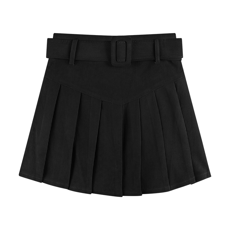 Rok Korean Style Corduroy Rok Plisket Hitam High Waist Vintage Skirt Mini