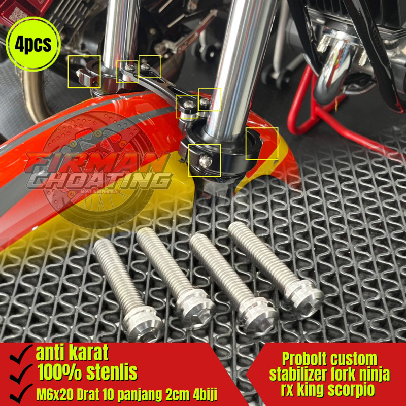 Probolt baut custom stabilizer fork ninja rx king scorpio M6x20 drat 10 panjang 2cm (Harga 4biji)