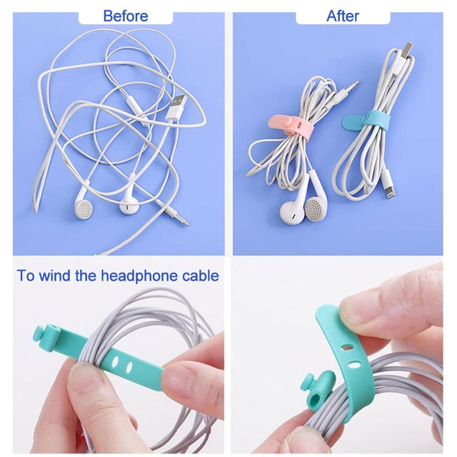 Silikon Pengikat Kabel Karet Penggulung Cable Binder Klip Cable Cord Penjepit Kabel Charger Hp Handphone Universal Candy Macaron