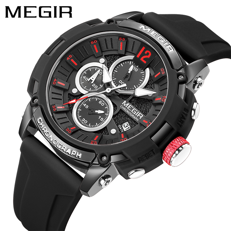 MEGIR 2208 Jam Tangan Pria Analog Chronograph Tali Rubber Luminous Display WATCHKITE WKOS