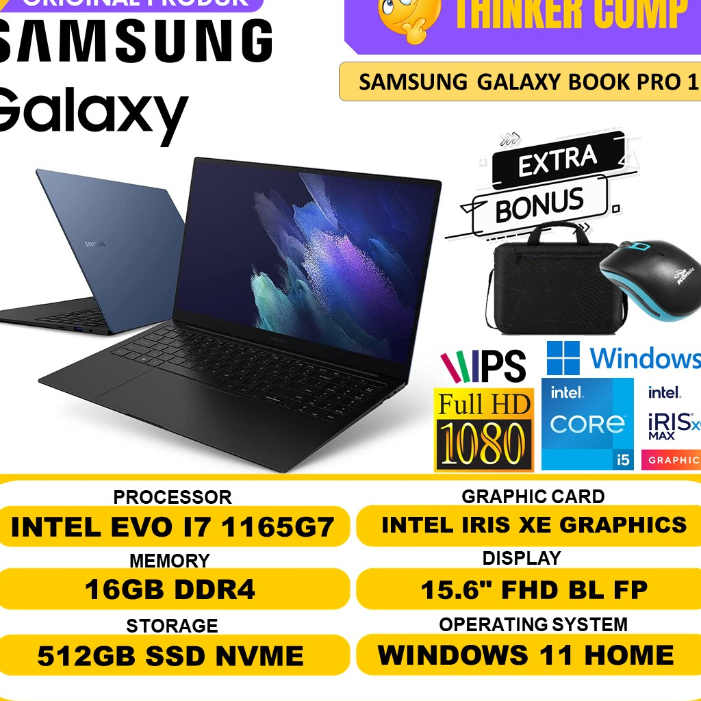 LAPTOP SAMSUNG GALAXY BOOK PRO EVO I7 1165G7 16GB 512GB IRIS XE FHD WIN 11 ORI