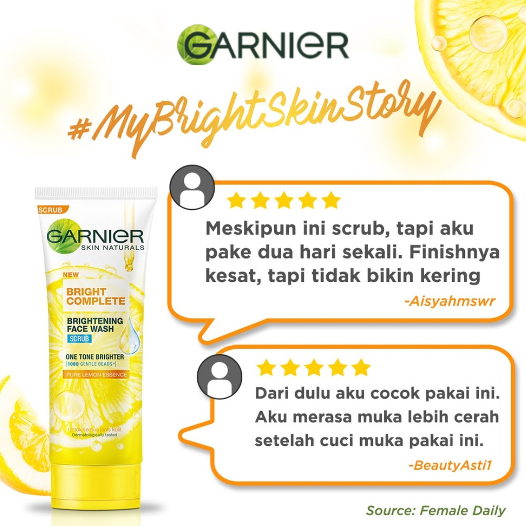 GARNIER BRIGHT COMPLETE VITAMIN C FACE WASH SCRUB 100ML