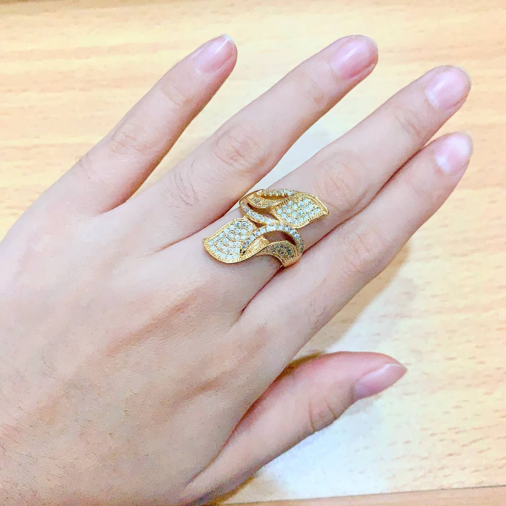 JT - Cincin Titanium Steel Lapis Emas 18k Desain Daun Gaya Korea Untuk Wanita