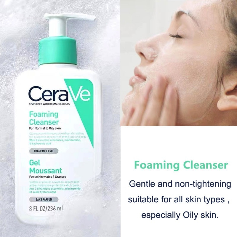 Cerave Foaming Facial Cleanser Amino Acid 236ml For Normal To Oily Skin USA 100% Original
