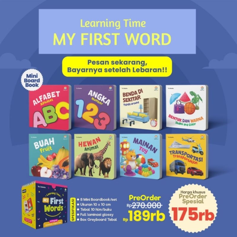 Mini Board book Learning Time My First Word Ziyad Books Versi Baru Buku bayi mirip Perpustakaan Pert
