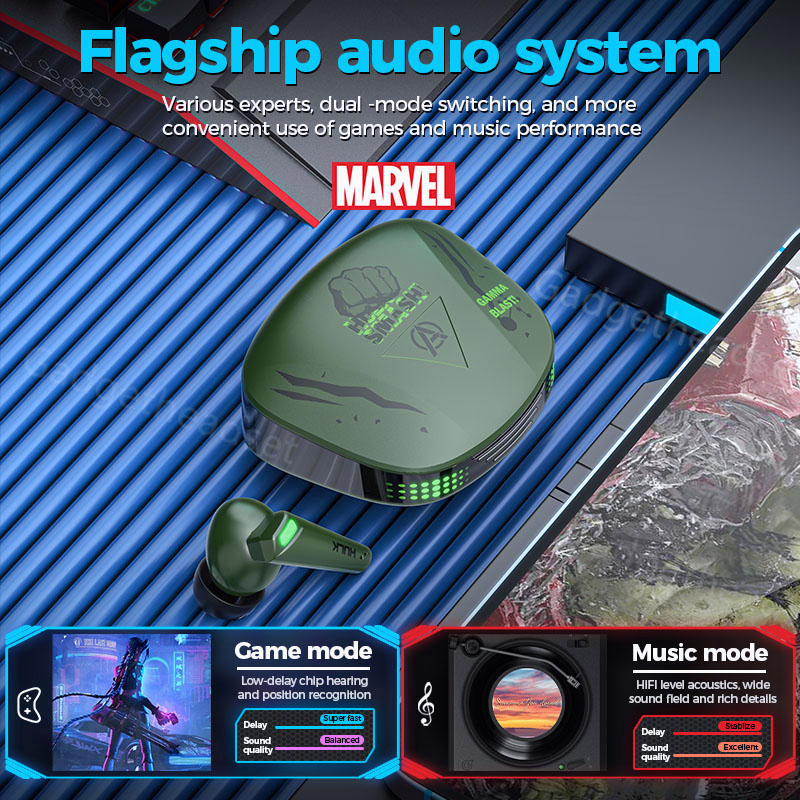 Disney Earphone Bluetooth 5.3 Marvel Headset Gaming nirkabel Low Latency Dukung iPhone (iOS) dan Android TWS Earphone with Mic Stereo