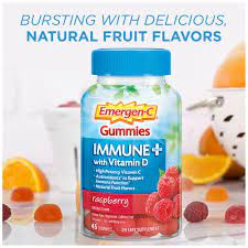 Emergen-C Immune Plus Vitamin D and C Immune Gummies, Raspberry, 45 gummies