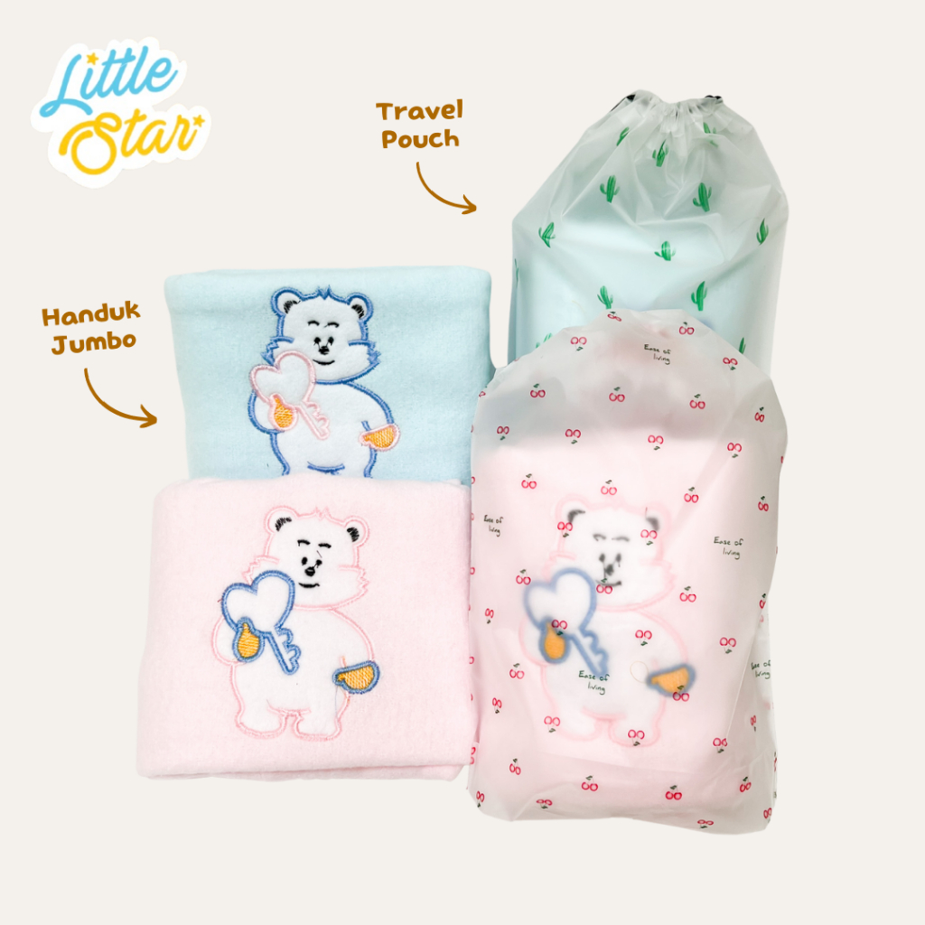 LS Jumbo Baby Towel Gift Bag Set Mandi Bayi Handuk Ivory Lembut Halus Kain Katun 110x60 Cm