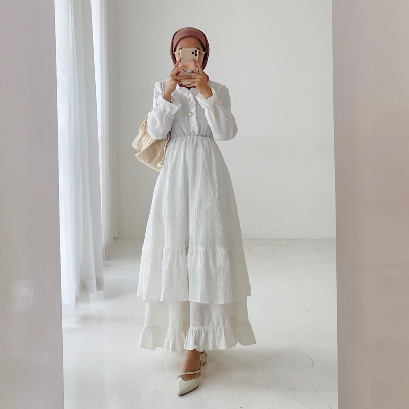 [𝗞𝗲𝗹𝗮𝗻𝗮] Danielle Korean Dress | Midi Dress Korea | Dress Putih Wanita Import | Dress Vintage