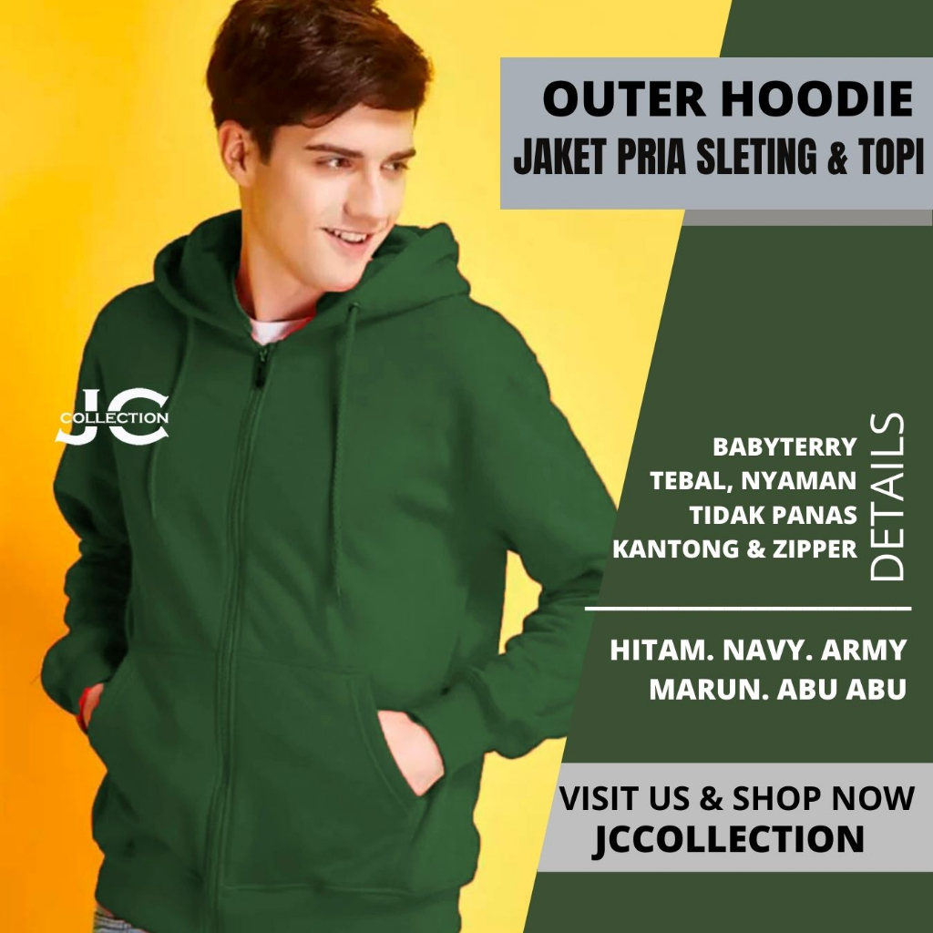 Jaket Pria Topi Hoodie Zipper Resleting Novan JC Collection