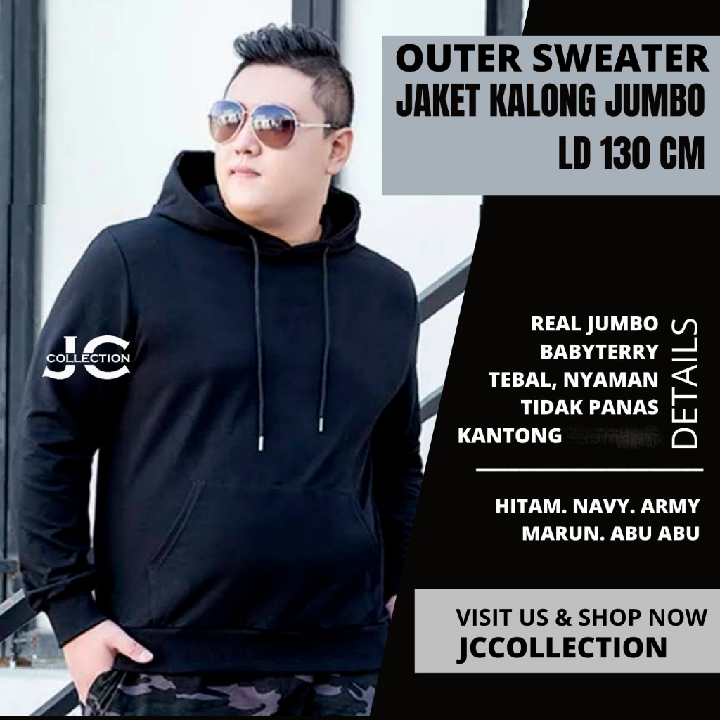 Sweater Polos Pria Jumbo 3XL Hoodie / Jaket Pria BIG SIZE with Pocket - Jeffry  - JCCollections