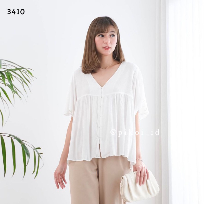 Blouse wanita polos busui full kancing / baju korea v neck katun flowy / atasan wanita peplum 3410