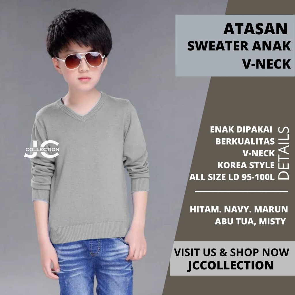 Sweater Anak Cowok Pria Rajut Polos JCCollections / Outer Anak Rajut Korea Style