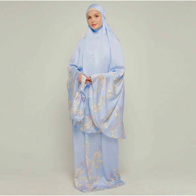 preloved good condition DOA Indonesia Signature Prayer Robe Extended Mukena Wanita - Baby Blue