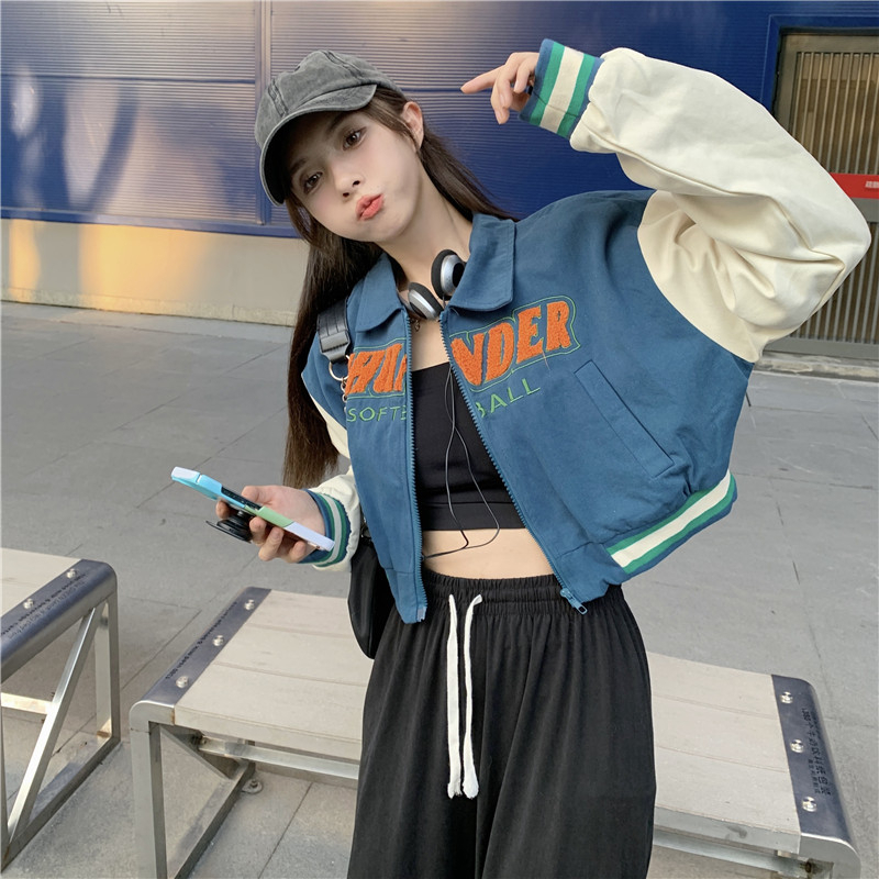 jaket baseball wanita oversize korean style jacket crop lengan panjang kekinian import outer basic jaket