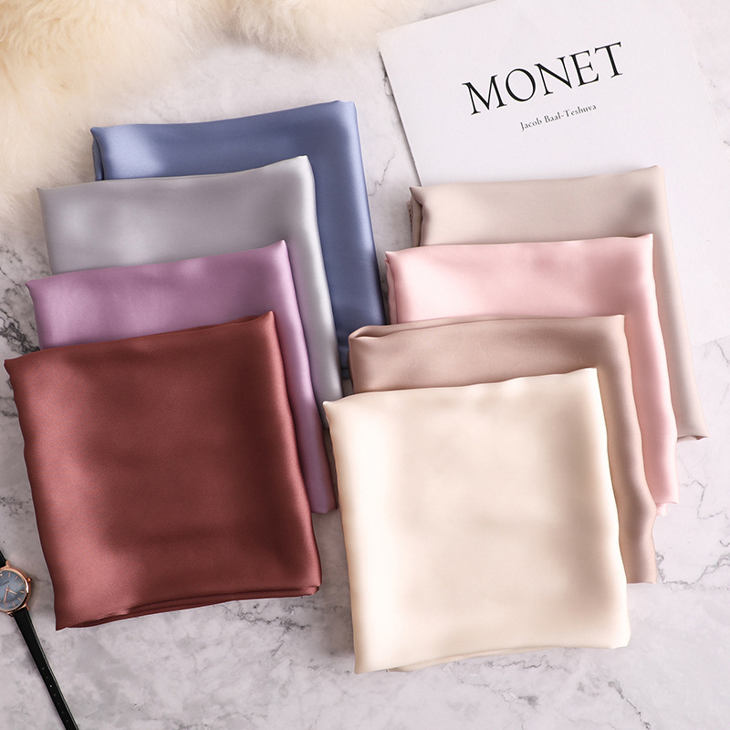 NEW SIMPLE SOLID SOFT PASTEL COLOR SQUARE NECK SCARF WOMEN SYAL LEHER PERSEGI KOTAK SATIN SILK WANITA CEWEK KOREA TWILLY TAS BAG SHAWL KAIN POLOS WOMEN FEMALE SELENDANG HIJAB SEGI EMPAT MUSLIM WANITA